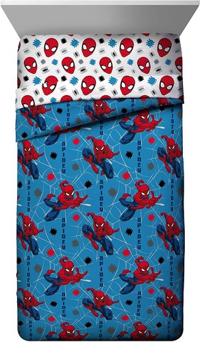 Spiderman Web Blue Red Gray Reversible 7pc Comforter Sheet Set Twin Full Bedding - Picture 2 of 9