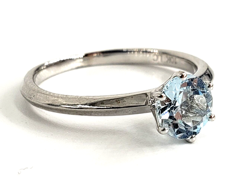 10K White Gold BLUE TOPAZ Ring Size 7 Womens Round Solitaire Birthstone December - Picture 6 of 10