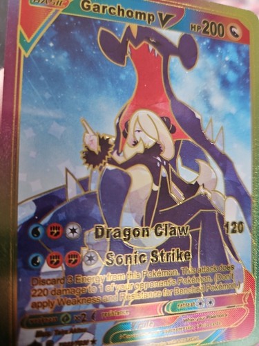 Garchomp V Rainbow Foil Fan Art Textured Collector Pokemon Card HP200 Sonic Stri - Picture 4 of 5