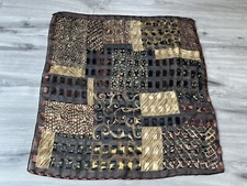 Vintage Leopard Cheetah Animal Print Scarf Gold Thread 20 X 21 Brown Black
