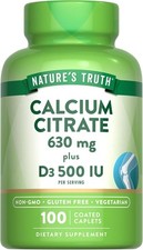 Calcium Citrate with Vitamin D3  100 Caplets  Non-GMO  by Nature's Truth