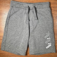 Puma Boys Gray Fleece Shorts Youth S 7/8 Elastic Waist Logo Casual