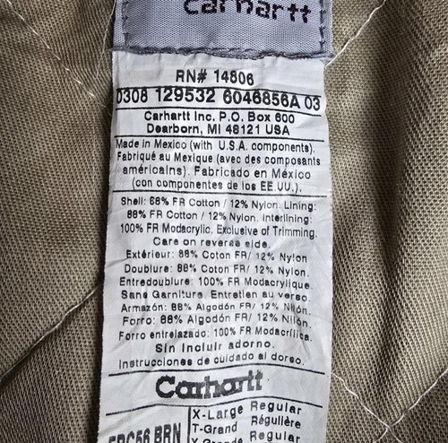 Carhartt Jacket Mens Extra Large Brown FR Flame Resistant Quilt Lined Canvas - Picture 5 of 14
