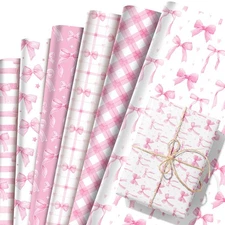 12 Sheets Pink Bow Wrapping Paper, 27 x 20 Inch Cute Pink Wrapping Paper, DIY...