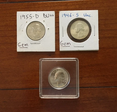 Ch/Gem Unc 1946-S, 55-D + 76-S Washington Quarter LOT (3) No JUNK DRAWER Silver