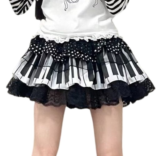 Stylish Piano Key Pattern Skirt Soft Lace Trim Cake Skirt For Sensitive Skin - Picture 9 of 13