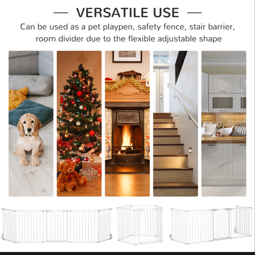 White Metal 5-Panel Pet Gate Playpen 300L x 3W x 74.5H cm with Walk Through Door - Picture 4 of 9