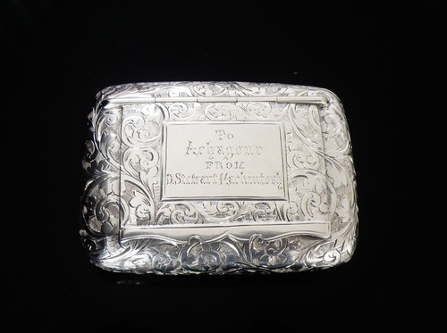 Sterling Silver Snuff Box, Achagour Presentation Hayes Brothers, Birmingham 1892 - Picture 12 of 14
