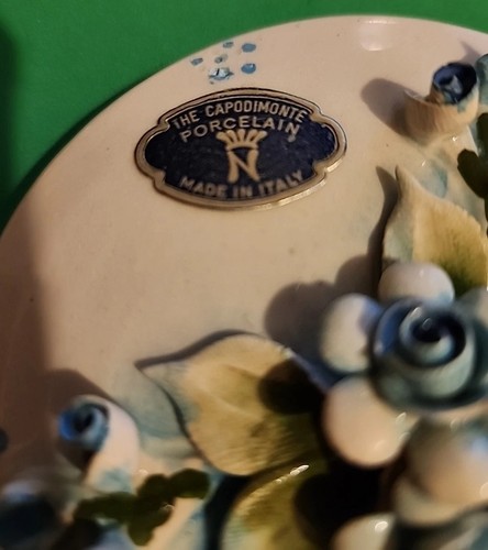 Antique Capodimonte Italy Blue & White Floral Trinket Dish - Picture 9 of 14