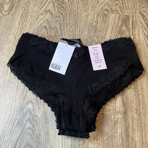 H&M 7 Pack Hipster Low Rise Black Cotton Lace Briefs Knickers Size Small BNWT
