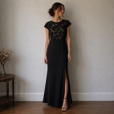Rephyllis Black Lace Bodice Maxi Dress Large Formal Evening Gown Goth Vintage