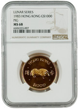 1983 Hong Kong $1000 Gold Lunar Series Year of the Pig 0.4708 oz NGC MS 68 4185.81 per troy oz