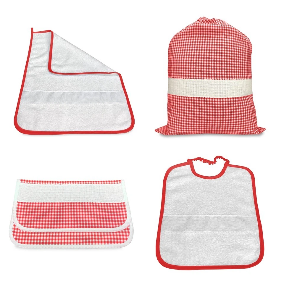 PÉPINIÈRE SET 4 pièces dans le SAC et une SERVIETTE, SAC à CARREAUX FILS TEINTS - Photo 3/4