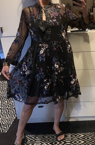 Vestido Liu Jo gasa tul midi vestido blusa flores cuero - Imagen 2 de 13