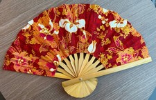Fan Thai Folding Pink Red Flowers Hand Bamboo Thailand Decor    6