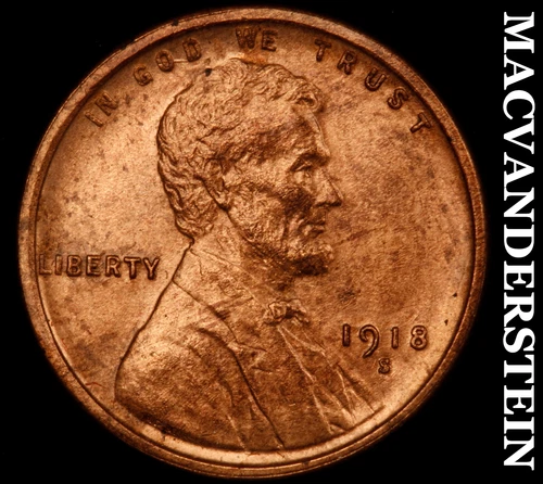 1918-S Lincoln Cent- Red- Choice Gem Brilliant Uncirculated+++ Luster #J3231