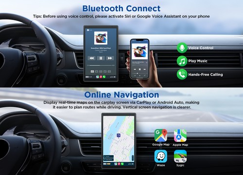Wireless Android Auto CarPlay Vertical 8.95"IPS Car Radio Head Unit Portable CAM - Picture 5 of 13