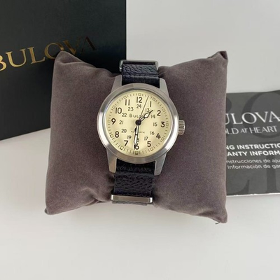 #ad Bulova Hack Watch 96A246 Ivory Dial Leather Strap Men#x27;s Automatic Watch 38 mm $166.12