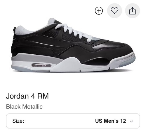 Size 12 - Air Jordan 4 RM Black Metallic NWB 💲💲💲 Size - Picture 1 of 6