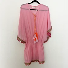 Shiraleah Swimsuit Coverup One Size Women’s Boho Pompom Tassels NEW