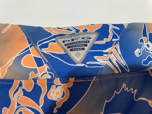 Columbia Sportswear PFG Mens Swim Trunks L Fish Print Orange And Blue Unlined - Picture 5 of 5