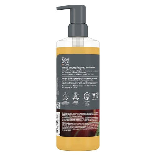 Dove Men+Care 2-in-1 Shampoo + Conditioner Pure Fresh Orange Sage 17.5 oz 2 PACK - Picture 3 of 6