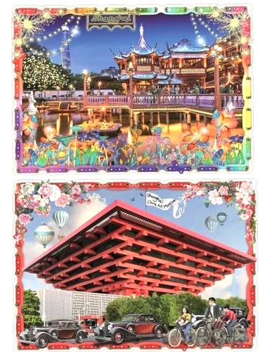 BARBARA BEHR*Cities*Postcard*Glitter*CHINA*- Shanghai*World Expo*Yu Garden*A6