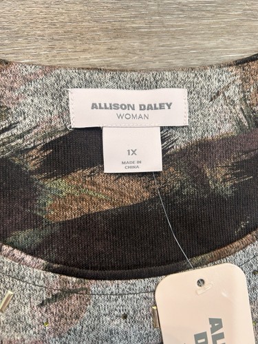 Neu mit Etikett Allison Daley Top Damen 1X gemischter Druck Kunst zum Tragen Bluse - Bild 4 von 6