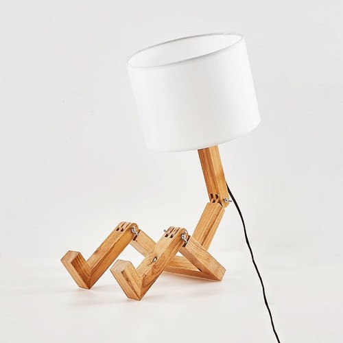 Roboter süße Schreibtischlampe, Holz Nachttischlampe, kreative Tischlampe Holzfuß Ad... - Bild 8 von 8