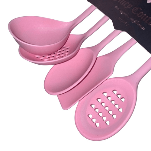 Juicy Couture Home 5-piece Pink Silicone Utensil Cooking Set w/ Heart Hang Holes - Picture 3 of 7