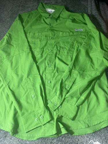 Columbia PFG Langarm Button Down Angelhemd Herren Größe Large grün Taschen