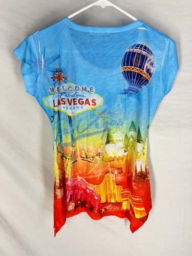 Süßes Gisele Las Vegas Grafik Tshirt Damen M Blau Strass Neu - Bild 5 von 5