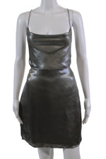 Urban Outfitters Womens Metallic Cowl Neck Lace Up Mini Dress Silver Size M