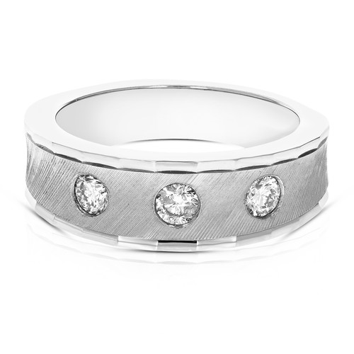 1/2 ct Machine Set Diamond Engagement Ring for Men's 14K White Gold SI2-I1 Round - Picture 3 of 7