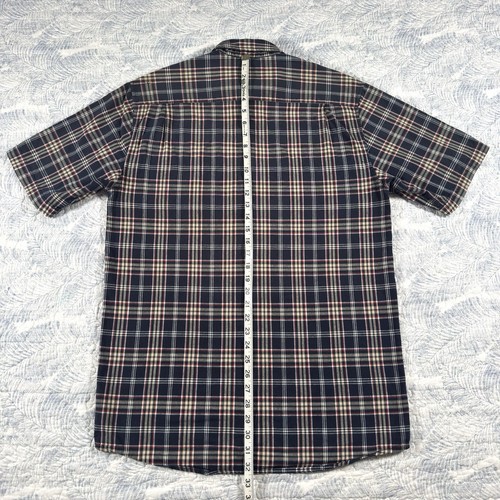 Carhartt Button Up Shirt Men’s Size Medium Navy Blue Plaid Distressed Cotton - Picture 12 of 14