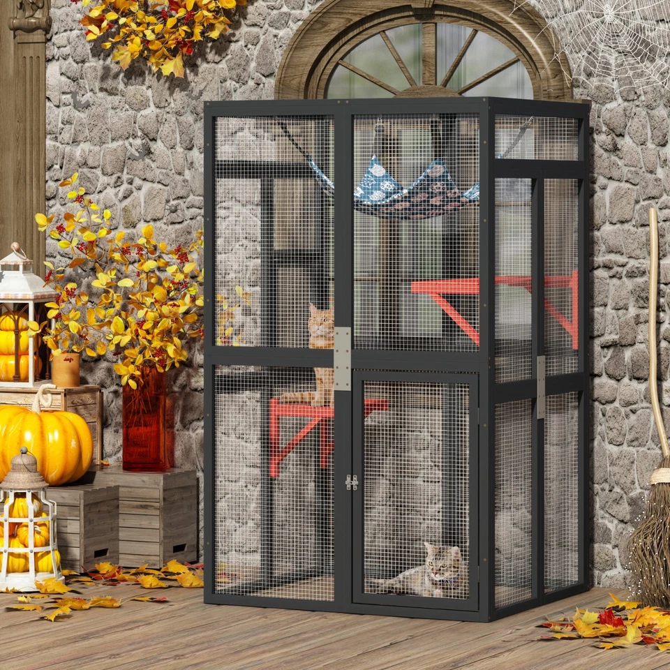 Upgraded Catio Outdoor Cat Enclosure, Outdoor Cat House Window  Access, Black - Image 2 of 4