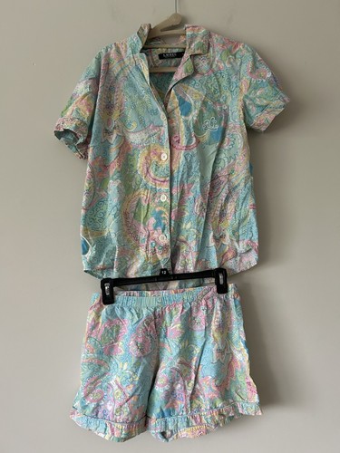 Conjunto de pijama boxer Lauren Ralph Lauren cachemir algodón pastel talla mediana preppy - Imagen 2 de 13