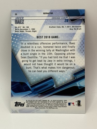Javier Baez 2018 Bowman's Best #66 Baseballkarte - Bild 2 von 2