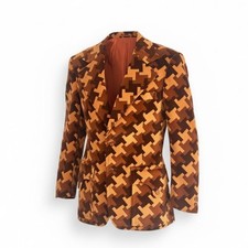 Vintage 1970s Geometric Blazer Men s 38-40 Retro Mod Disco Sport Coat Wide Lapel