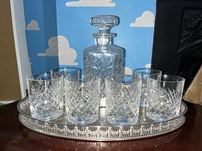 Waterford Kristall Karaffe & Becher Set Fächer & Stern Design