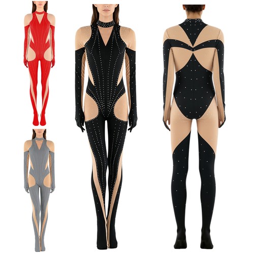 Damen Turnanzug Abend Body Handschuh Overall Urlaub Ganzkörper Cocktail Club - Bild 2 von 48