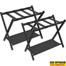 Luggage Rack Set of 2 Foldable Durable Suitcase Stand W/ Extra Storage Shelf New