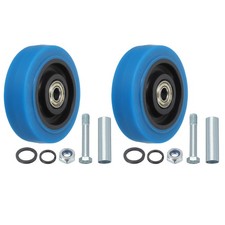 2Pcs 4 Inch Push Cart Wheels Replacement Rubber Caster Only with 3/8" Bore Blue