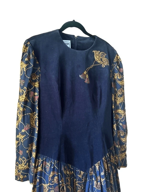 Vestido midi vintage años 80 Donna Morgan terciopelo cintura caída talla 11/12 Foto 2 de 4