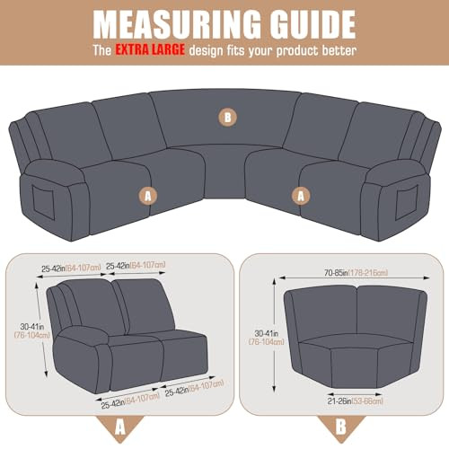 Extra Large Reclining Sectional Couch Covers, Washable 5-Piece Sofa Covers - Picture 3 of 7