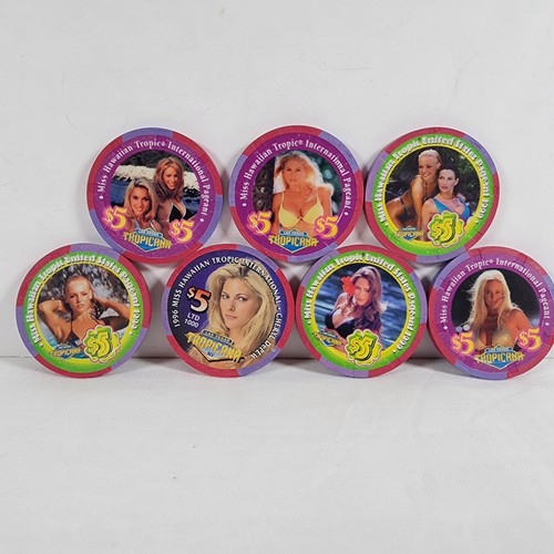 Miss Hawaiian Tropic Tropicana Hotel and Casino Chip $5 Set De 7 y Foto - Imagen 4 de 13