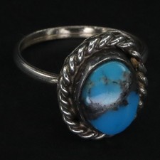 VTG Sterling Silver - NAVAJO Braided Turquoise Statement Ring Size 5 - 2g