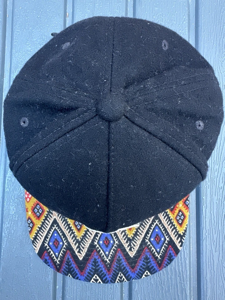 Primitivo Clásico P Negro Sombrero Ajustable Estampado Tribal Bill/Brim Gorra de Lana Azteca Foto 2 de 4