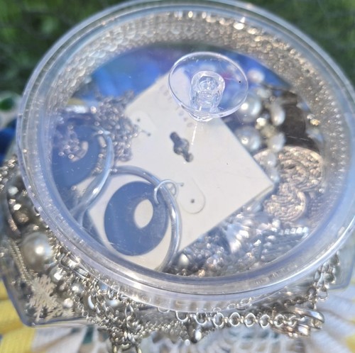 Mystery Costume Jewelry Jar Lot Vintage To Now All Wearable Mostly Silvertone - Picture 12 of 13