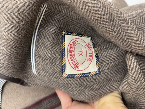 Vintage Brooks Brothers Brown Herringbone Mens Size XL Sport Coat Elbow Patches - Picture 7 of 11